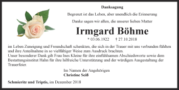 Traueranzeige von Irmgard Böhme