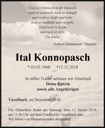 Traueranzeige von Ital Konnopasch von Thüringer Allgemeine, Thüringische Landeszeitung