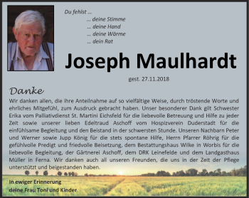 Traueranzeige von Joseph Maulhardt von Thüringer Allgemeine