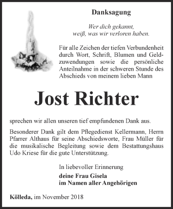 Traueranzeige von Jost Richter von Thüringer Allgemeine