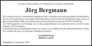 Traueranzeige von Jörg Bergmann von Ostthüringer Zeitung