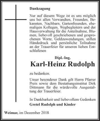 Traueranzeige von Karl-Heinz Rudolph von Thüringer Allgemeine, Thüringische Landeszeitung