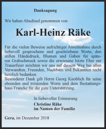 Traueranzeige von Karl-Heinz Räke