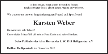 Traueranzeige von Karsten Weber von Thüringer Allgemeine