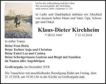 Traueranzeige von Klaus-Dieter Kirchheim von Thüringer Allgemeine, Thüringische Landeszeitung