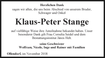 Traueranzeige von Klaus-Peter Stange von Thüringer Allgemeine, Thüringische Landeszeitung