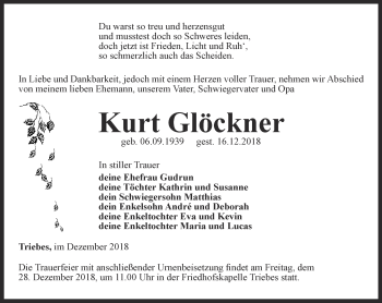 Traueranzeige von Kurt Glöckner von Ostthüringer Zeitung