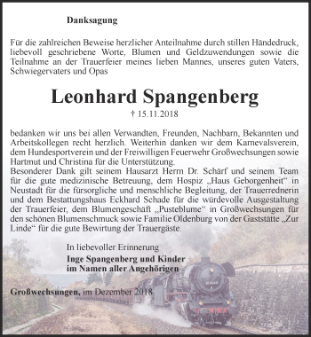 Traueranzeige von Leonhard Spangenberg von Thüringer Allgemeine