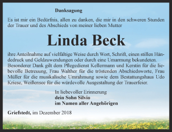 Traueranzeige von Linda Beck von Thüringer Allgemeine