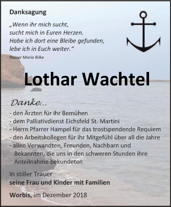 Traueranzeige von Lothar Wachtel von Thüringer Allgemeine