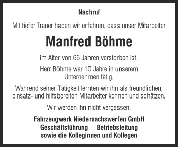 Traueranzeige von Manfred Böhme von Thüringer Allgemeine