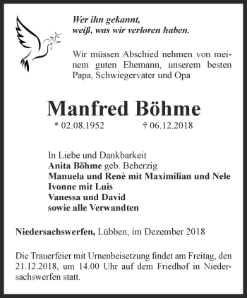 Traueranzeige von Manfred Böhme von Thüringer Allgemeine