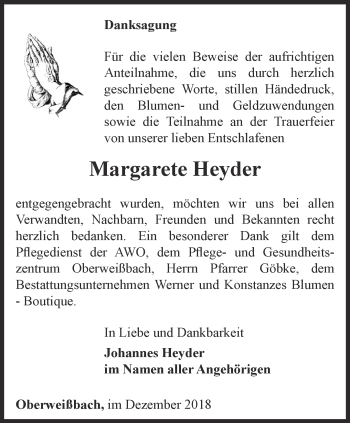 Traueranzeige von Margarete Heyder von Ostthüringer Zeitung