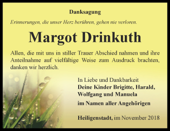 Traueranzeige von Margot Drinkuth von Thüringer Allgemeine