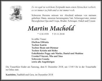 Traueranzeige von Martin Machold von Ostthüringer Zeitung