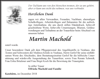 Traueranzeige von Martin Machold von Ostthüringer Zeitung