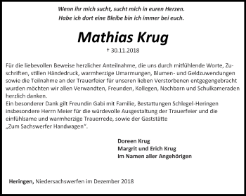 Traueranzeige von Mathias Krug von Thüringer Allgemeine