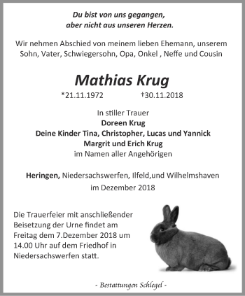 Traueranzeige von Mathias Krug von Thüringer Allgemeine