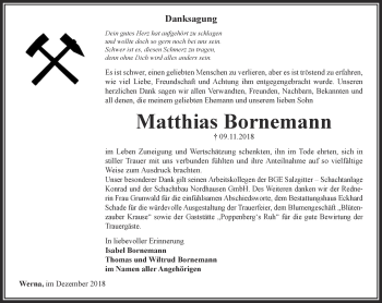 Traueranzeige von Matthias Bornemann von Thüringer Allgemeine