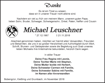 Traueranzeige von Michael Leuschner von Ostthüringer Zeitung