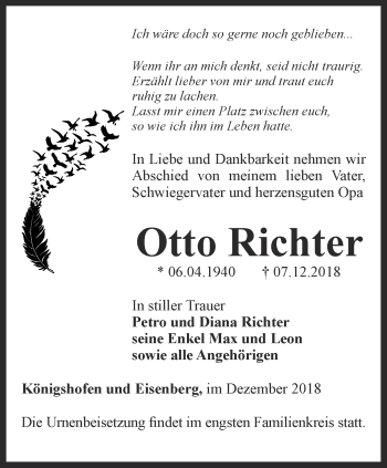 Traueranzeige von Otto Richter von Ostthüringer Zeitung