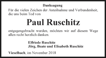 Traueranzeige von Paul Ruschitz von Thüringer Allgemeine, Thüringische Landeszeitung