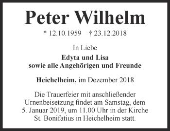 Traueranzeige von Peter Wilhelm von Thüringer Allgemeine, Thüringische Landeszeitung