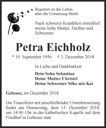 Traueranzeige von Petra Eichholz von Thüringer Allgemeine, Thüringische Landeszeitung