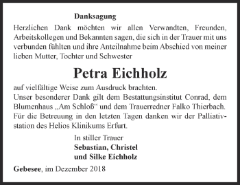 Traueranzeige von Petra Eichholz von Thüringer Allgemeine, Thüringische Landeszeitung