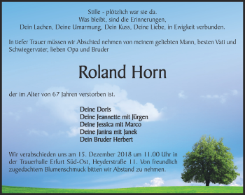 Traueranzeige von Roland Horn von Thüringer Allgemeine, Thüringische Landeszeitung