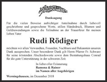Traueranzeige von Rudi Rödiger von Thüringer Allgemeine