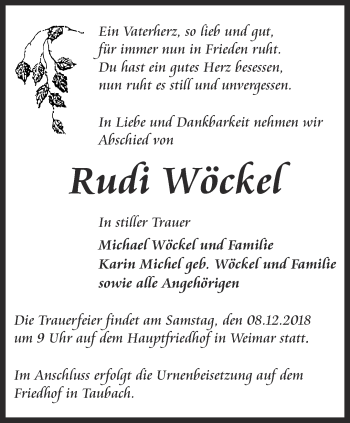 Traueranzeige von Rudi Wöckel von Thüringer Allgemeine, Thüringische Landeszeitung