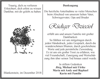 Traueranzeige von Rüdiger Dzieciol von Ostthüringer Zeitung