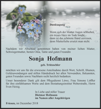 Traueranzeige von Sonja Hofmann