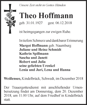 Traueranzeige von Theo Hoffmann von Thüringer Allgemeine