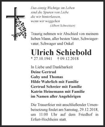 Traueranzeige von Ulrich Schiebold von Thüringer Allgemeine, Thüringische Landeszeitung