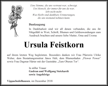 Traueranzeige von Ursula Feistkorn von Thüringer Allgemeine