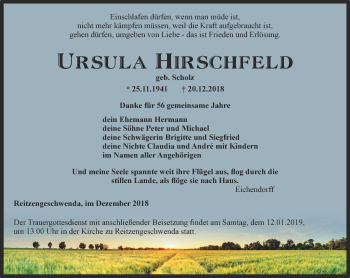 Traueranzeige von Ursula Hirschfeld