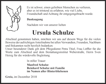 Traueranzeige von Ursula Schulze