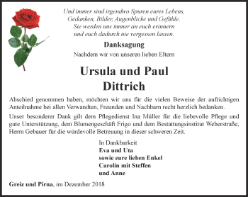 Traueranzeige von Ursula und Paul Dittrich