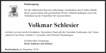 Traueranzeige von Volkmar Schlesier von Ostthüringer Zeitung