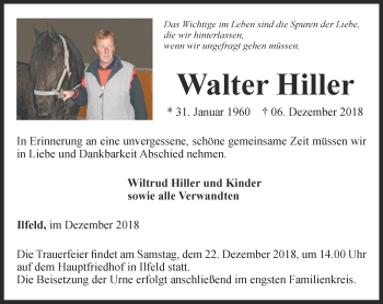 Traueranzeige von Walter Hiller von Thüringer Allgemeine