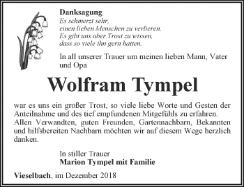 Traueranzeige von Wolfram Tympel von Thüringer Allgemeine, Thüringische Landeszeitung