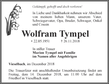 Traueranzeige von Wolfram Tympel von Thüringer Allgemeine, Thüringische Landeszeitung