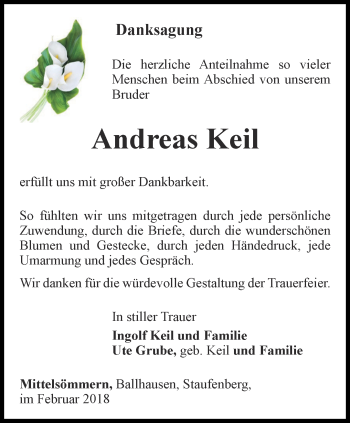 Traueranzeige von Andreas Keil von Thüringer Allgemeine, Thüringische Landeszeitung