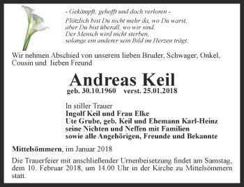 Traueranzeige von Andreas Keil von Thüringer Allgemeine, Thüringische Landeszeitung