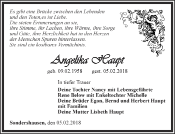 Traueranzeige von Angelika Haupt von Thüringer Allgemeine