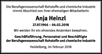 Traueranzeige von Anja Heinzl von Ostthüringer Zeitung