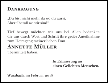Traueranzeige von Annette Müller von Ostthüringer Zeitung