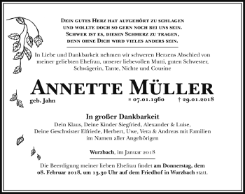 Traueranzeige von Annette Müller von Ostthüringer Zeitung